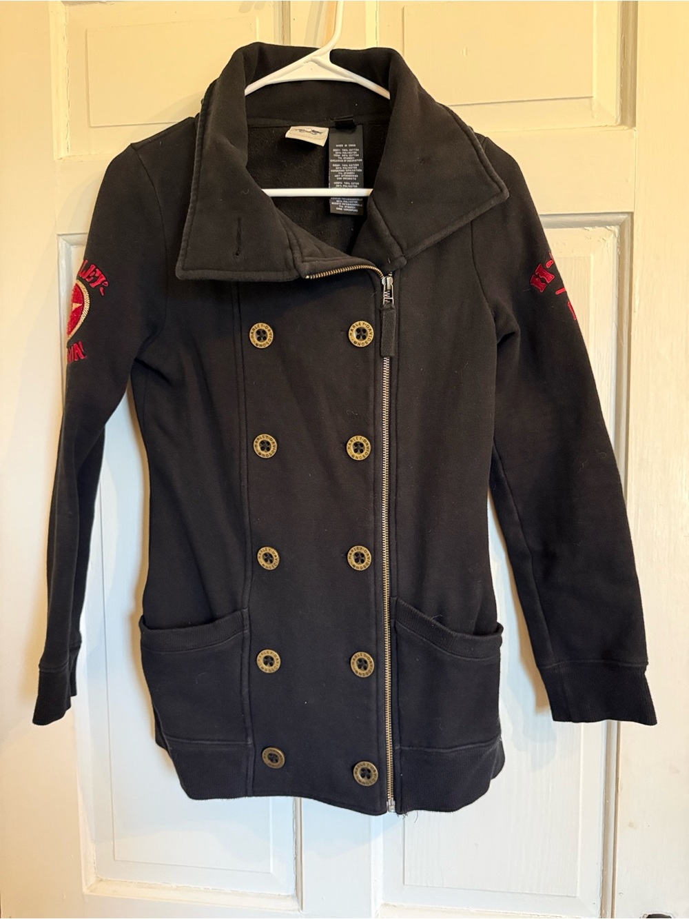 Harley Davidson double breasted knit twill pea coat